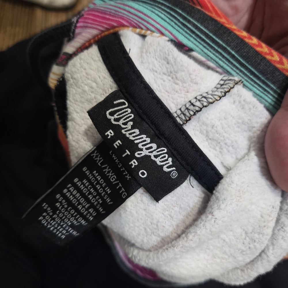 Wrangler Black Hoodie with Vibrant Striped Sleeves Size XXL - Picture 7 of 7